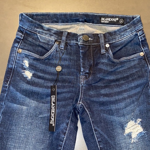 NWT Blanknyc Crop Skinny Jeans in Dark Blue Denim - Picture 4 of 11